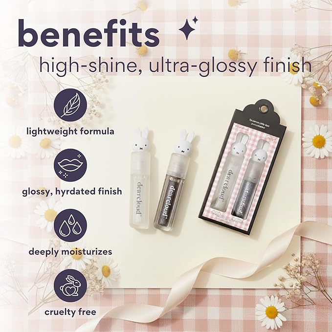 dearcloud Miffy Lip Serum Jelly Duo - Hydrating Lip Gloss for Women with Hyaluronic Acid, Rosehip & Jojoba Seed Oils- Korean Skin Care pH Color Changing Lip Gloss Set