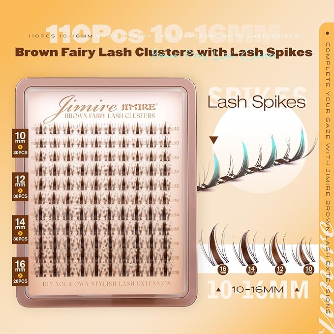 JIMIRE Fairy Brown Lash Clusters Wispy Eyelash Extensions Dark Brown Individual Lashes 10-16MM Manga Eyelash Clusters C-Curly Cluster Eyelash Extensions 110Pcs Anime Cluster Lashes DIY at Home