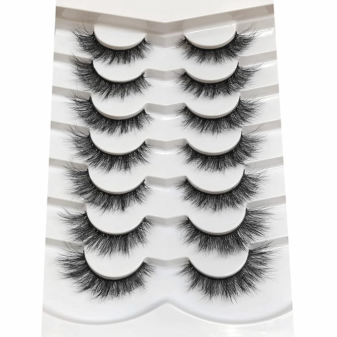 Pooplunch False Eyelashes Cat Eye Look Natural Volume Lashes Wispy Short Fake Eyelashes Faux Mink Lashes 7 Pairs Pack