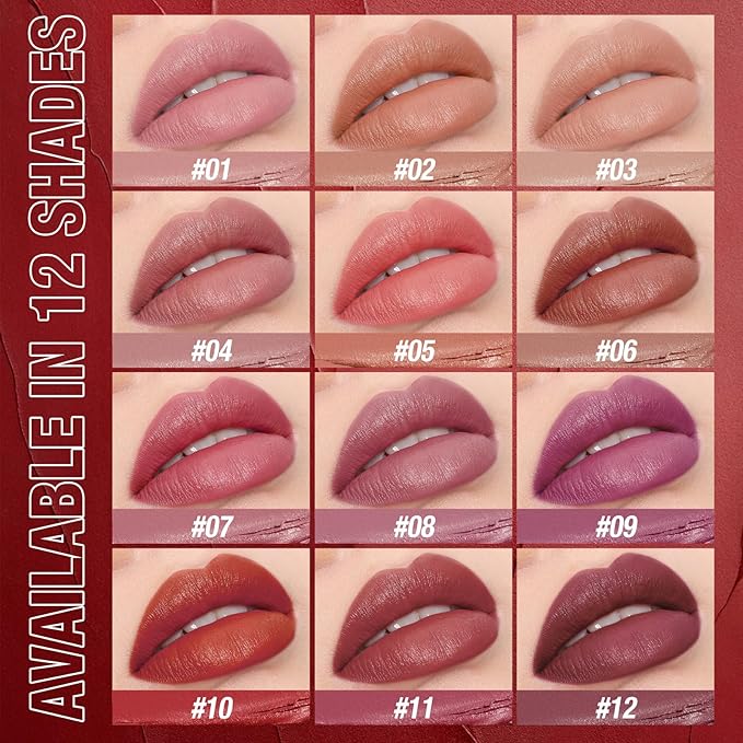 Jolilab 2Pcs Velvet Matte Lipstick Nude Matte Soft Dark Color Stick High Pigmented Long-Lasting Waterproof Lip Stick Lip Balm Beauty Cosmetics Gift for Women(07#+08#)