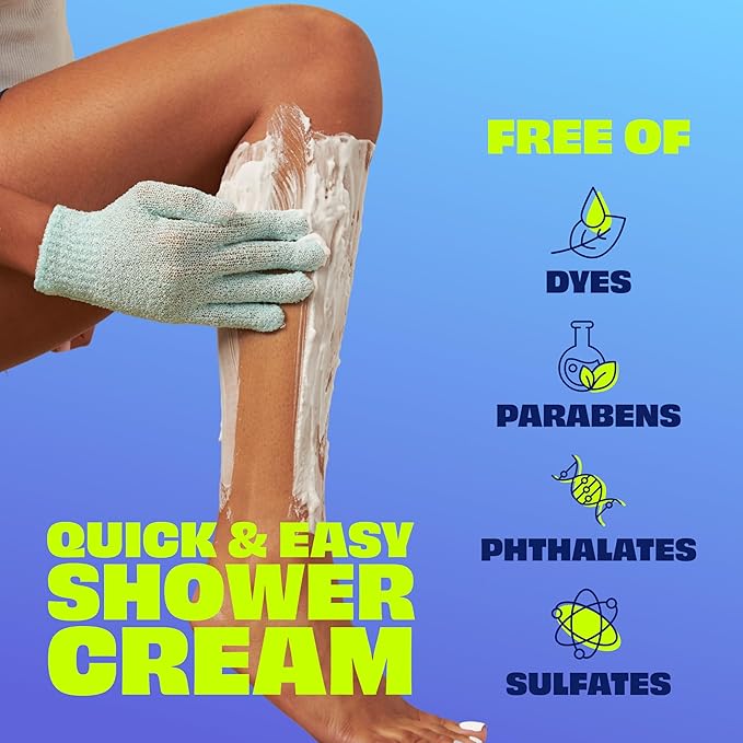 Nair Sensitive Shower Cream Hair Remover with Natural Coconut Oil and Vitamin E, Body Hair Removal Cream, 12 oz