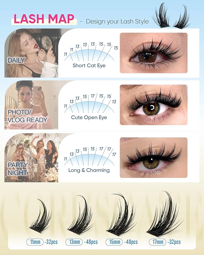CORUSCATE Manga Lash Clusters Kit Spikes Anime Eyelash Clusters Natural Lash Extension Kit Wispy Cluster Eyelash Extensions Japanese Individual Lashes CD Curl DIY with Lashes Cluster Glue