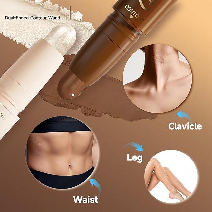 MAEPEOR Contour Highlighter Stick 2 in 1 Smooth Natural Glow Cream Bronzer and Highlighter Stick Long Lasting Non-greasy and Non-drying Brightening Pen (03 Tan)