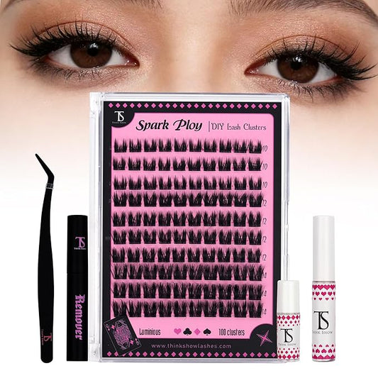 THINK SHOW Cluster Lashes 100pcs Individual Lashes Clusters Eyelash Extensions False Eyelashes DIY Wispy Fluffy Lash Extension Kit Reusable False Eyelashes Luminious Mix 10-14mm