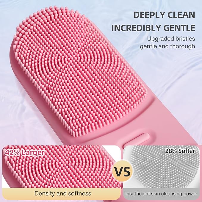Facial Scrubber Electric Facial Cleansing Brush with Heated, Makeup Remover Cleansing Exfoliating and Massaging,3 Modes,Waterproof Rechargeable Silicone face Brush for Woman & Men(Mist Rose Pink)