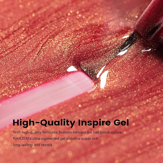 RARJSM Nude Glitter Gel Nail Polish Cherry Pink Tone Gold Rainbow Glitter Chunky Iridescent Sparkle Shimmer Diamond Transparent Gel Polish Single Bottle Soak off UV LED Cured for Home Salon Manicure