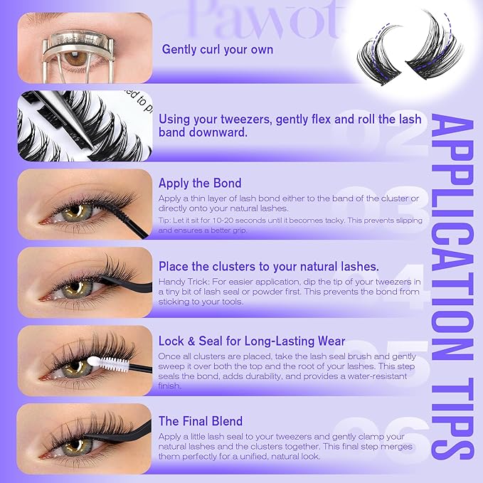 Pawotence Kira Lash Clusters Wispy Cluster Eyelash Extensions 10-18mm Individual Lashes DIY Cluster Lashes Extension Soft Comfortable Eyelash Clusters with Thin Band