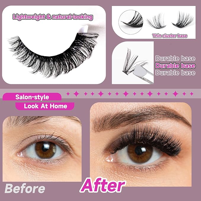 Ocean Pearl Lash Clusters 320pcs 3D Thick Lash Clusters kit 60D+80D Lashes,Eyelashes,Lash Extension Kit,Eyelash Clusters with lash adhesive+sealer+remover+tweezers,Lashes Clusters Eyelash Extensions