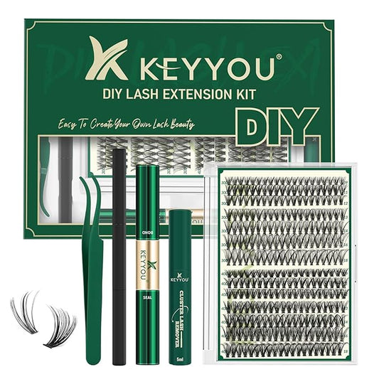KEYYOU Lash Extension Kit DIY 280Pcs Lash Clusters Eyelash Extension Kit 30D40D,D Curl 9-18MIX Lash Clusters Kit with Lash Glue Remover Applicator Easy to Use for Beginners(Kit,30D40D-D,9-18MIX)