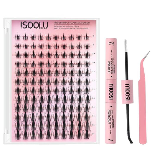 ISOOLU Fairy Lash Clusters Manga Individual Lashes C Curl Wispy Eyelash Clusters WideSpan Eyelash Extension Kit with Lash Bond and Seal Wet-Look Spiky Cluster Lashes (Fairy Kit)