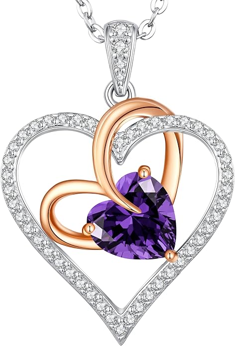 OOBEE Birthstone Necklaces for Women, 925 Sterling Silver Gemstone Fine Love Heart Moissanite Necklace, Ideal Birthday Anniversary Mothers Day Jewelry Gifts for Wife Mom Girlfriend Her