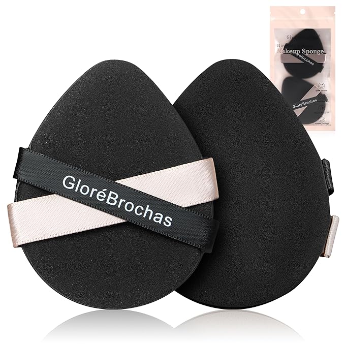 Makeup Sponge Set, GloréBrochas 2PCS Micro Porous Low Absorption Foundation Sponges, Latex-Free PU Makeup Puff, 3.2inches Soft Dual-Sided Powder Puff for Face Powder, Black