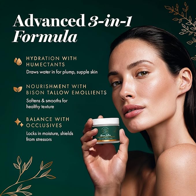 Bison Tallow Face Moisturizer & Neck Cream - Hydrating Moisturizer Face Cream with Bakuchiol and Hyaluronic Acid, Anti Aging Face Cream for Women, Grass-Fed, Fragrance Free 2 oz