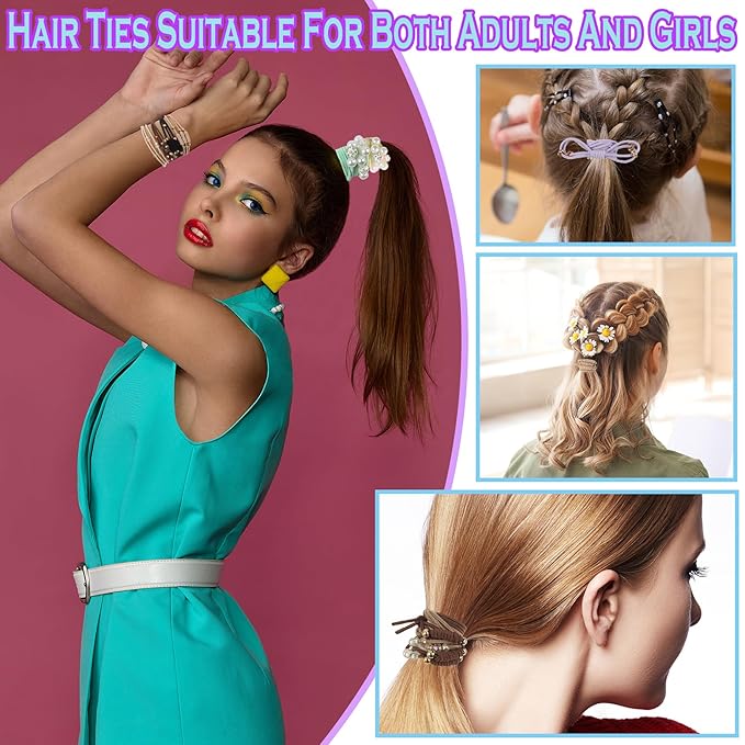 Boho Hair Ties, Elastic Hair Tie Bracelets for Women, Elastic Hair Tie Bracelets for Thick or Thin Hair, Cute Hair Ties for Women and Hair Tie Accessories 20 PCS