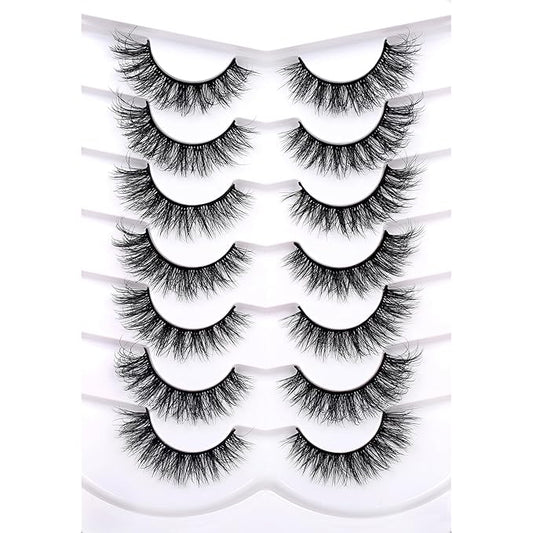 Pooplunch Natural False Eyelashes Cat Eye Look Wispy Clusters 8D Volume Fake Eyelashes Faux Mink Lashs Strips 7 Pairs Pack