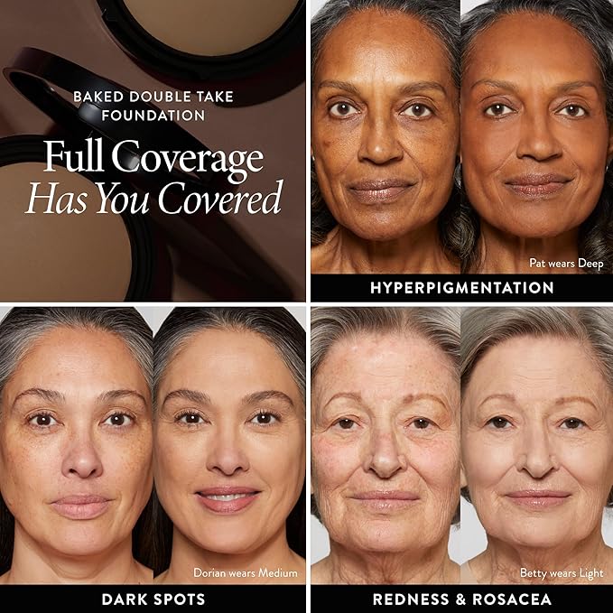 LAURA GELLER NEW YORK Baked Double Take Powder Foundation - Deep - Buildable Medium to Full Coverage - Matte Finish