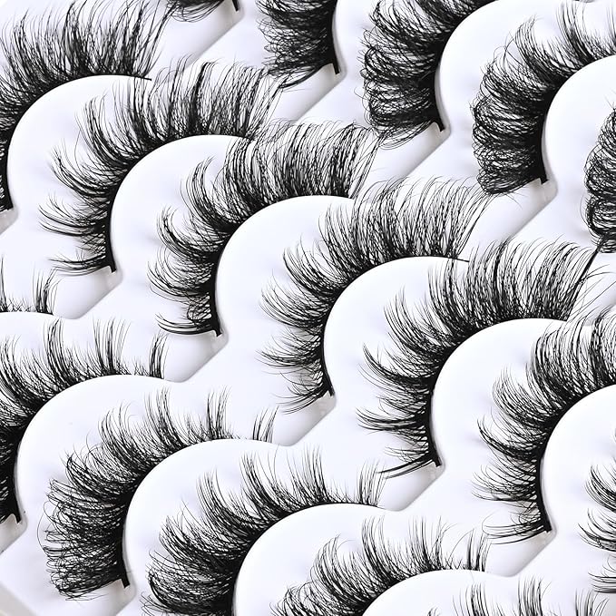 APCYUST Cat Eye Lashes Natural Fox Eyelash Wispy Russian Strip Eyelashes D Curl Fake Fairy Lash Strips Fluffy Spiky Cateye Lashes Wispies False Eyelash Foxy Look