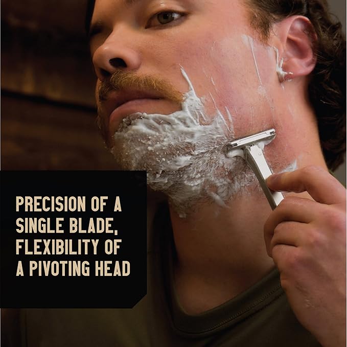 Proof Benchmark Single Blade Razor CNC Machined Aluminum Metal - Made in USA - Pivoting Head for a Smooth & Comfortable Shave - Easy Blade Replacement - Durable Design with Grooved Cap & Leather Case