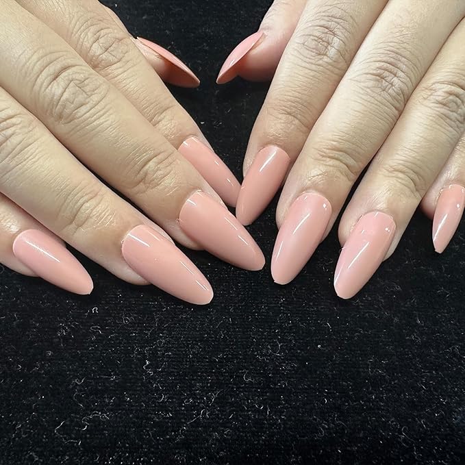 JONKASIPA French Fingertip Press-On Nails - Pink Almond Shaped Press-On Nails, Artificial Nails Designed for Women, 24 Pcs Stick-On Nail Set