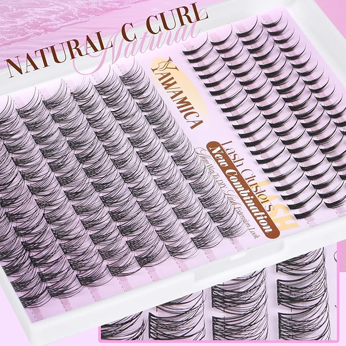 Natural Lash Clusters with Spikes Wispy Eyelash Clusters C Curl Eyelash Extensions 10-14mm Individual Lashes with Lash Spikes 13-19mm DIY Manga Lashes Extension Look by Yawamica