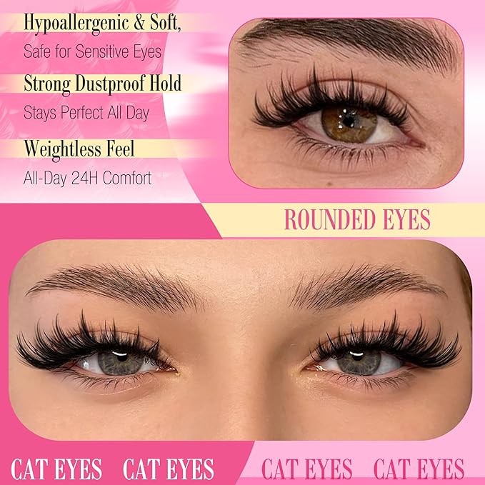 Lash Clusters with Spiky Lash Clusters Kit Volume Clusters Eyelash Extension 10-18MM Thick Individual Lashes D Curl Cluster Eyelash Extensions with Lash Brush3D DIY Lash Extension at Home (No Glue)