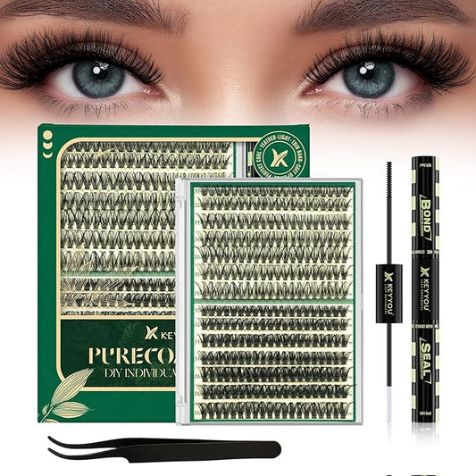 KEYYOU Lash Clusters Kit DIY Lash Extension Kit 280pcs Soft Lash Clusters 60D+80D D Curl Easy to Apply with Bond and Seal Applicator Remover Eyelash Extension Kit at Home(RMkit-60D80D-D-10-18mix)