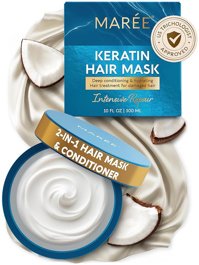 MAREE Deep Conditioning Hair Mask for Damaged Hair Treatment - Keratin Hair Care for Hydrating Growth Repair Moisturizing - Dry Curly Color Refreshing - Tratamiento Mascarilla Para el Cabello Seco