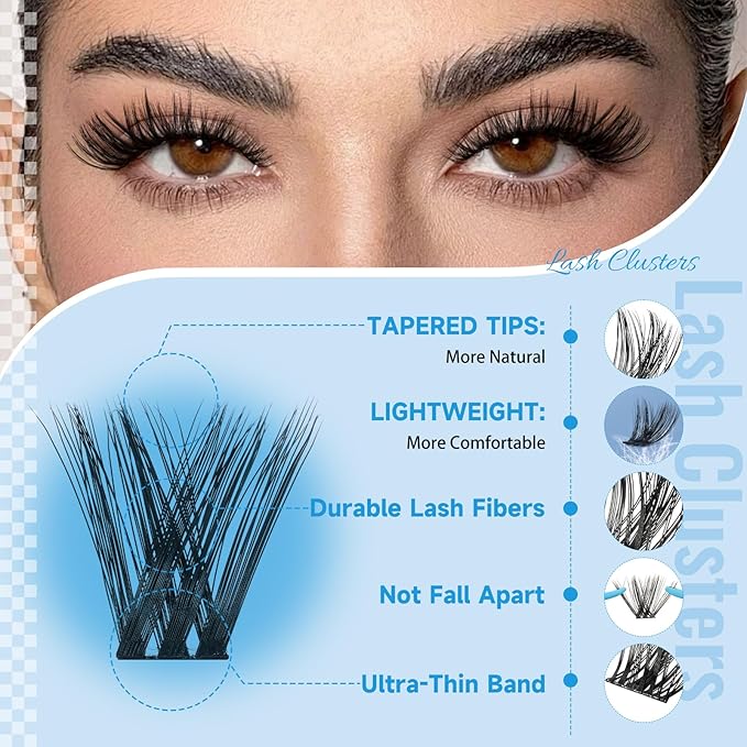 KEVKEV Lash Clusters 144 Pcs Eyelash Clusters Wispy Natural Cluster Eyelash Extension Thin Band & Soft Mix Length Lashes DIY Lash Extensions at Home Easy to Apply(Cirrus,8-18mix)