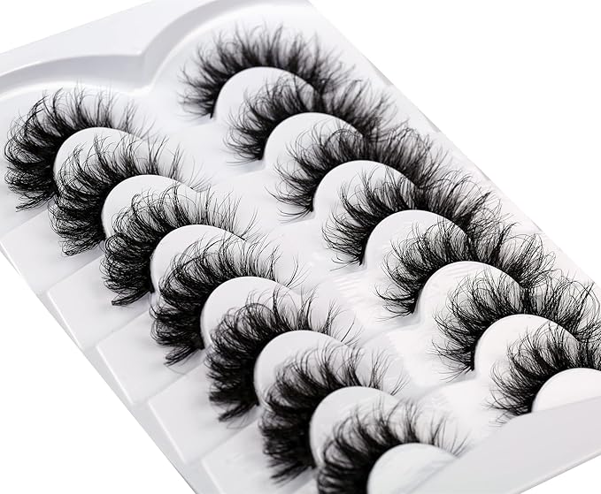 Pooplunch False Eyelashes Cat Eye Lashes Russian DD Curly Extension Volume Foxy Eye Lifting Look Wispy Soft Faux Mink Fake Eyelash Strips 7 Pairs Pack