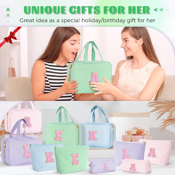 Personalized Friend Birthday Gifts - 3 Pieces Toiletry Makeup Bag Cosmetic Bags for Women Travel Make up Bag with Small Makeup Bag Wedding Bridesmaid Gifts for Women - Green H