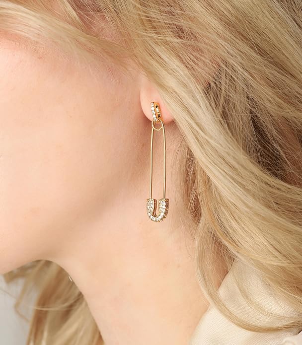 OZEL 14K Gold & Silver Plated Paperclip Chain Earrings with Cubic Zirconia – Dangle, Hoop, Huggie, Stud Styles – Women’s Fashion Jewelry Gift