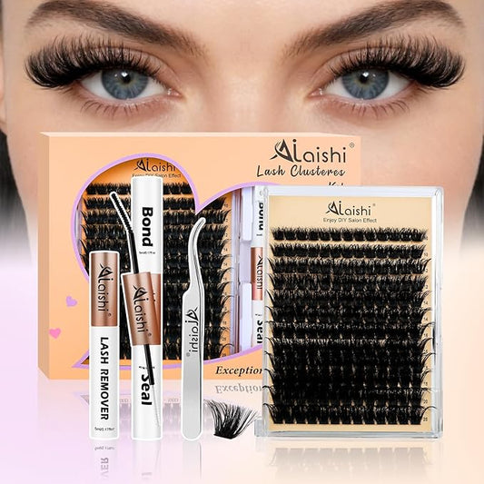 AILAISHI Lash Clusters Kit, DIY Cluster Eyelash Extensions 10‑20mm, 150D, 156pcs Fluffy D Curl Natural Lashes with Bond & Seal,Remover,Tweezers – Fake Cat Eye Individual Clusters