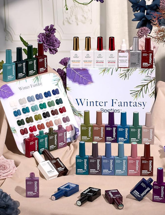 Beetles Spring Gel Polish Set - Spring Fantasy Collection, 35PCS HEMA-Free 10ml Soak Off UV LED Gel Nail Kit, Berry Red Caramel Colors with Base Top Coat & Cuticle Oil Valentines Gift