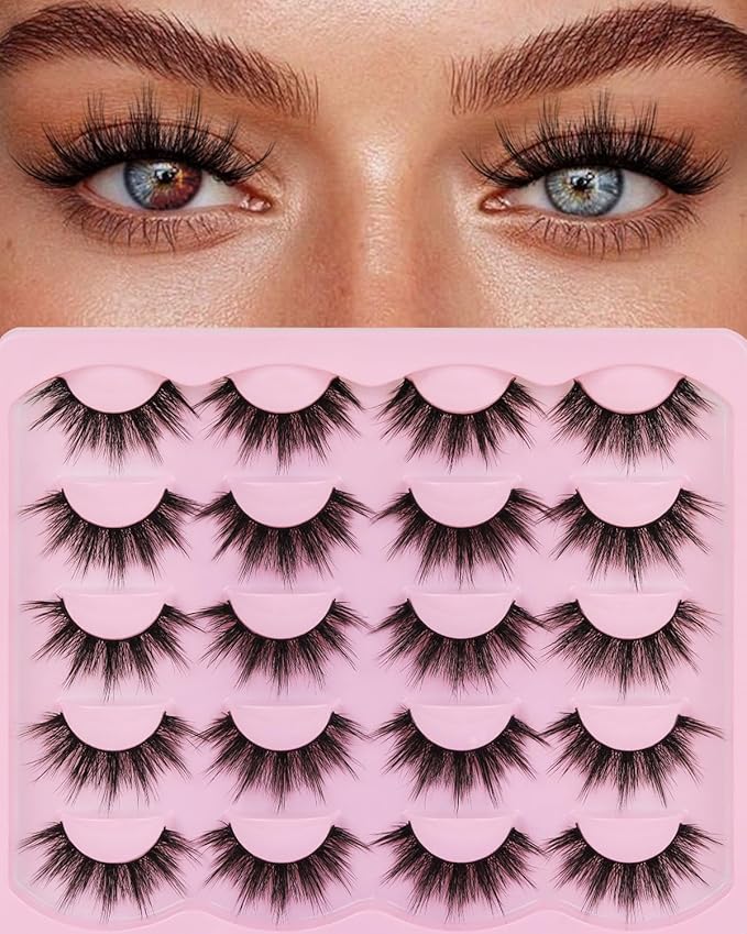 Veleasha Lashes Fluffy Eyelashes Wispy Fake Lashes 18mm Long Lashes C Curl Fake Eyelashes Soft False Lashes Lightweight False Eyelashes Dramatic Lash Strips 10 Pairs Pack (Firework)