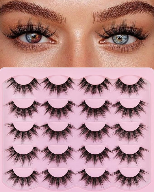Veleasha Lashes Fluffy Eyelashes Wispy Fake Lashes 18mm Long Lashes C Curl Fake Eyelashes Soft False Lashes Lightweight False Eyelashes Dramatic Lash Strips 10 Pairs Pack (Firework)