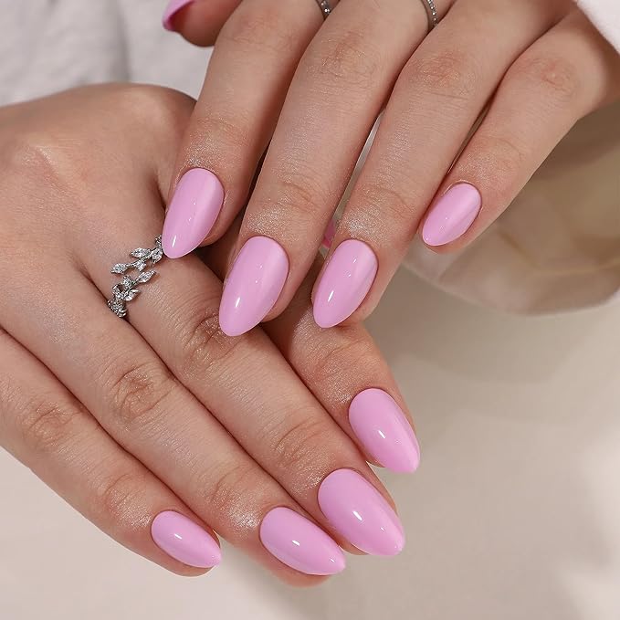 RPNZL Press On Nails - Pretty In Pink | Pink Medium Almond, UV Finish, Reusable | 32 Nails, 16 Sizes Kit with Glue and Adhesive Tabs I Female Founded