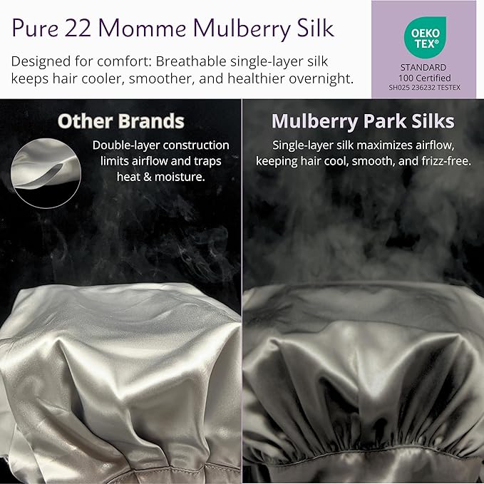 100% Mulberry Silk Hair Sleep Bonnet - Reversible Sleep Bonnet for Women, Wide Band Adjustable Tie, Night Cap for Curly Hair