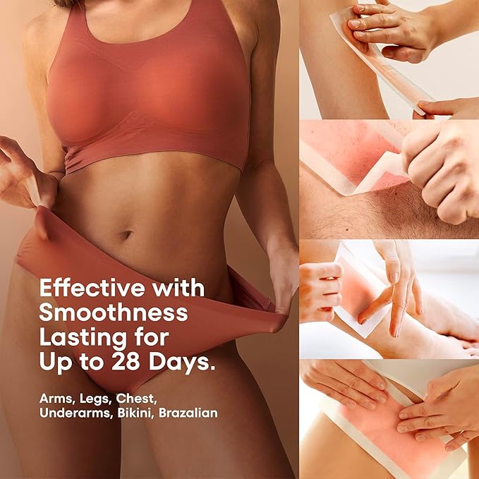 Wax Strips Hair Removal for Women: Natural Home & Travel Brazilian Body Waxing Strip for Bikini Armpit Leg - Vegan & Sensitive Skin Friendly, 40 Ct With Wipes