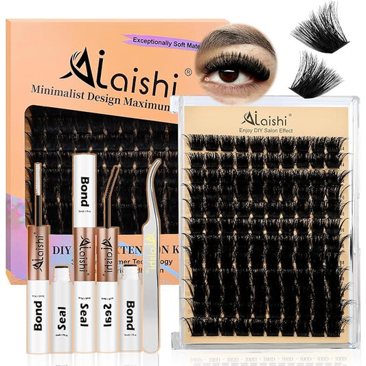 Lash Clusters Kit, DIY Cluster Eyelash Extensions 14‑20mm, 200D, 120pcs Fluffy D Curl Natural Lashes with Bond & Seal,Tweezers–Fake Cat Eye Individual Clusters