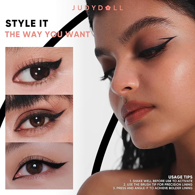 JUDYDOLL Ink Glider Longlasting Liquid Eyeliner - 30H Waterproof, Smudgeproof, Longlasting & Easy Glide, Intense Black, Ideal for Cat Eyes & Wings