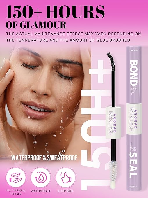 Lash Cluster Bond and Seal Waterproof Glue 150H Super Strong Hold Long-Lasting for Eyelash Clusters Extensions Kit DIY Self Adhesive 2 in 1 Individual Lash Glue Black Bonder & Clear Sealant