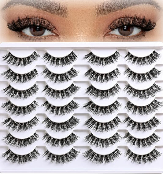 APCYUST Lashes False Eyelashes Natural Wispy Lash Strips Clear Band Fake Eyelash Pack 14 Pairs Cat Eye Strip Lashes Set Fluffy Mink Eyelashes Natural Look Short Wispies Pestañas Postizas for Women