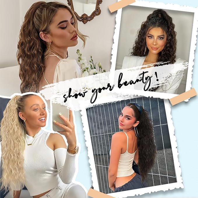 Ponytail Extension, Claw Clip on Pony tails Hair Extension for Women 22 Inch Long Wavy Curly Fake Ponytail Clip in Hair Pieces for Women Fluffy Natural Looking (Chocolate Brown, 22 Inch)