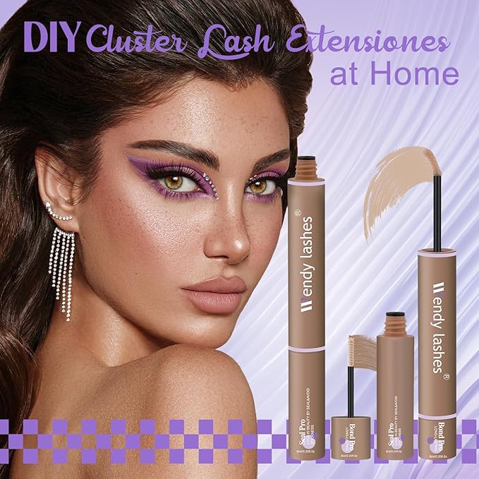 WENDY LASHES Brown Lash Cluster Glue, Lash Bond and Seal Waterproof, Quick-Dry Long-Lasting 72H Eyelash Glue for Clusters, Eyelash Adhesive, More Natural, More Solid, and More Gentle - 12ml
