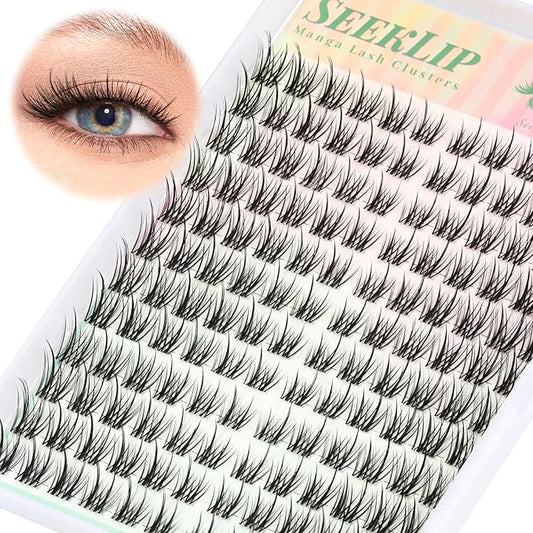 Lash Clusters Manga Natural Clear Band Deer Eyelash Clusters Wispy C Curl 144PCS 8-18MM Mixed Anime Individual Lashes Left & Right Spiky Eyelash Extensions for DIY Doe Eyed at Home (Spark)