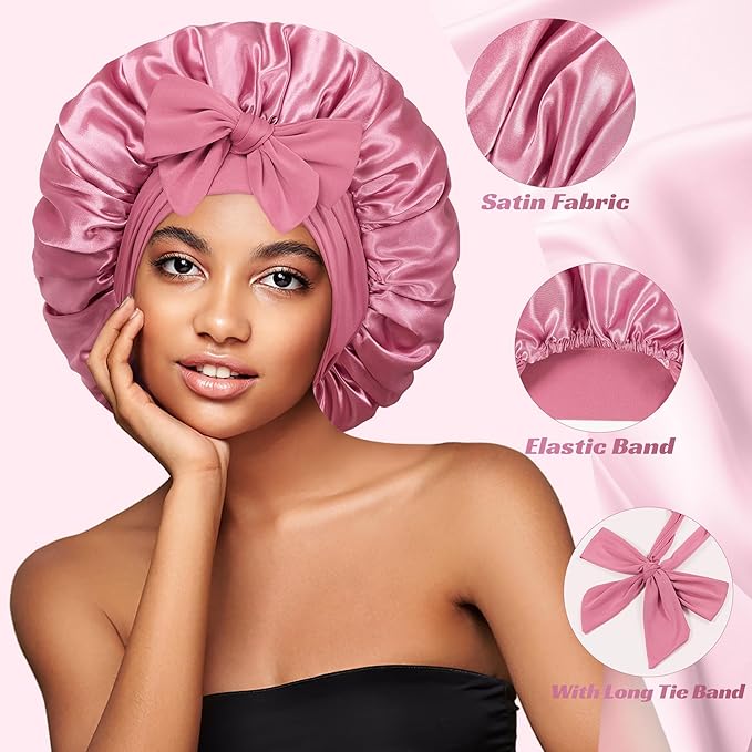 vidsel Bonnet with Tie Band, Hair Care Satin Silk Bonnet for Sleeping Women, Silky Sleep Bonnets for Women, Reversible Double Layer Sleep Cap for Curly Hair Braids