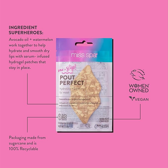 MISS SPA Lip Mask, Hydrating & Soothing Lip Mask, Gold Hydrogel Lip Treatment Mask, Moisturizing Anti-Aging Anti Wrinkle, Stay in Place, Skin Care Mask Dry Lips, 4 Pack