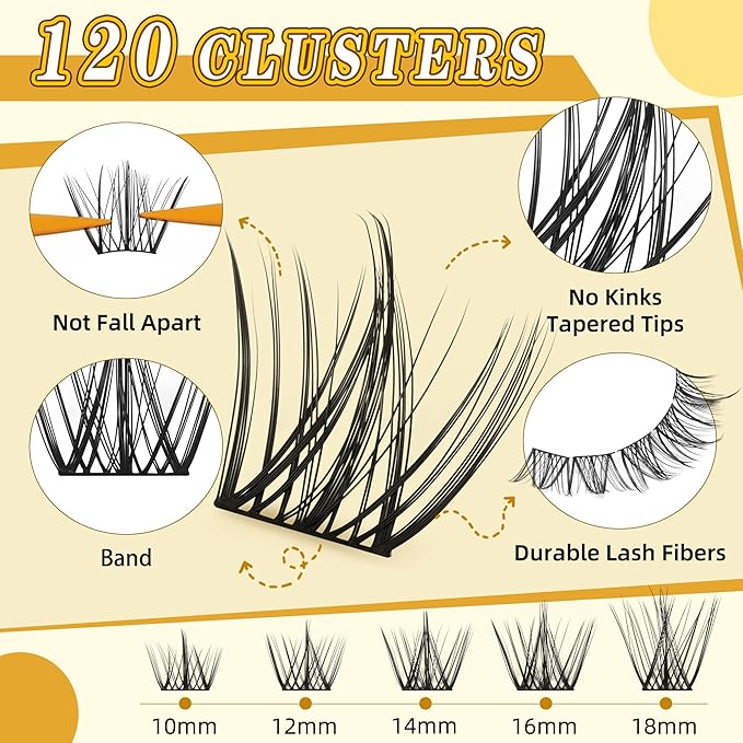 Leefrei Eyelash Clusters Set 10-18mm Wispy Lash Clusters D Curl DIY Cluster Lash Extension Kit Individual Lashes Kit With Bond & Seal, Glue Remover, Tweezers(LF02 Lashes Set)