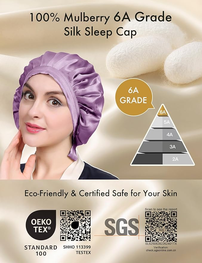 LilySilk 100% Mulberry Silk Bonnet Flat Front Silk Night Sleep Cap Adjustable Hair Wrap for Sleeping, Avocado Green