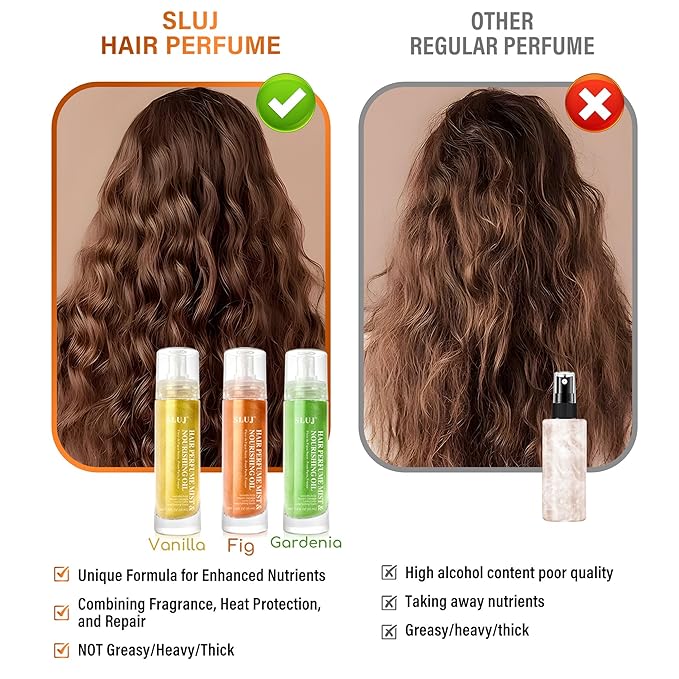 SLUJ Hair Perfume for Women - Hair Mist with Argan Oil & Light Green Shimmer, Lightweight Hair Oil Spray for Dry Hair, Heat Protection Spray for Hair, Long Lasting Hair Scent